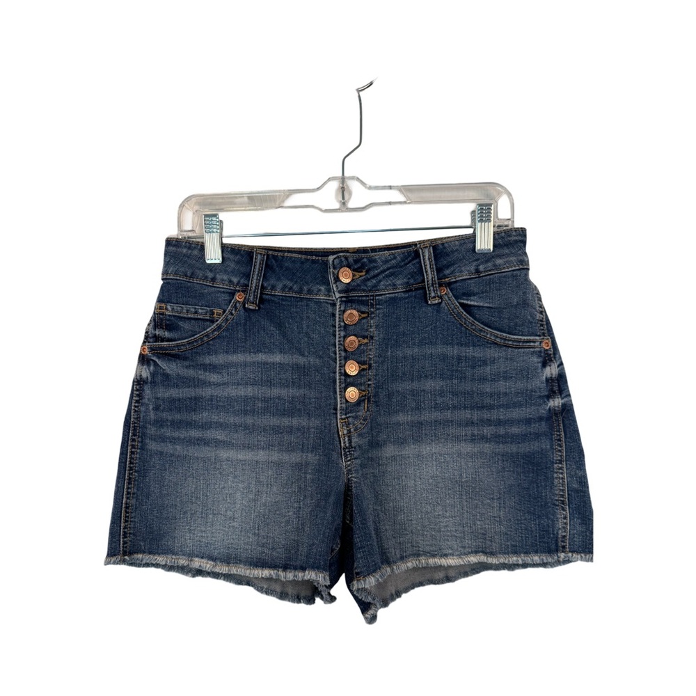 Womens Maurice’s High Rise Button Fly Raw Hem Shorts Medium Wash Size 8